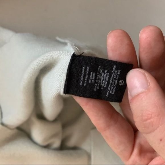 THEORY CASHMERE CREW NECK PUFF BALLOON SLEEVE PALE BLUE SPLIT HEM SWEATER M - Picture 6 of 8